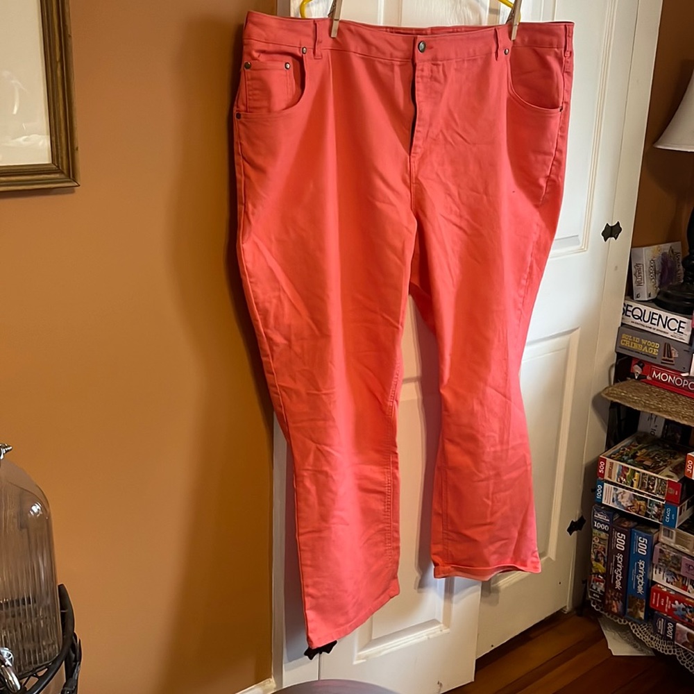 Woman within twill pants, size 30, coral and lavender